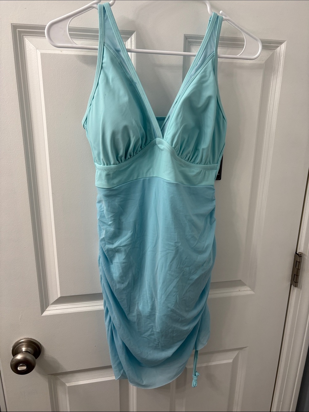 Light Aqua V-Neck Chemise with Adjustable Side Ruching